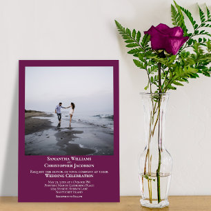 Simple Minimal Modern Cassis Purple Photo Wedding Invitation