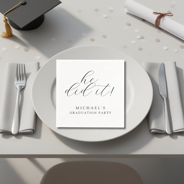 Simple Minimal Modern He Did It Graduation Party Napkin (Creator Uploaded)