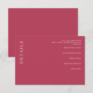  Simple Minimal Modern Magenta Wedding  Enclosure Card