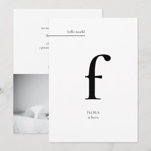 Simple Minimal Modern Monogram Photo Baby Birth Announcement