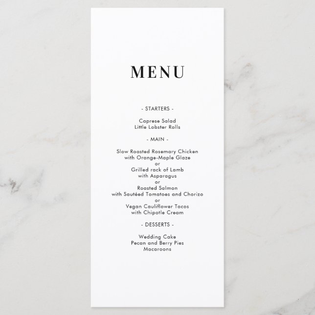 Simple Minimal Modern Monogram Wedding Menu Card (Front)