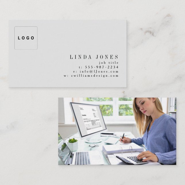 Simple Minimal Modern Professional Logo Photo Business Card (Front/Back)
