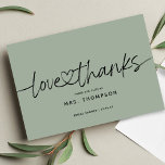 Simple Minimal Modern Script Bridal Shower Thank You Card<br><div class="desc">Simple minimal modern script "thank you" with a heart connecting the words bridal shower thank you card. Customise or delete text for handwritten message on the back.</div>