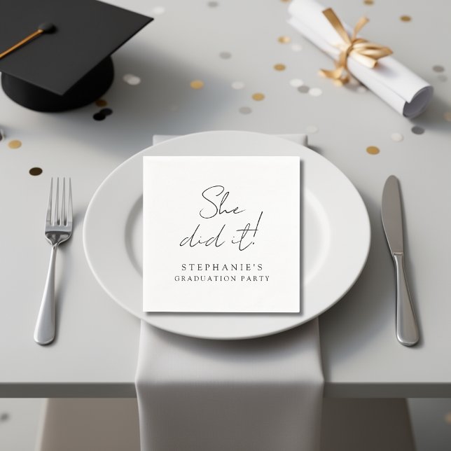 Simple Minimal Modern She Did It Graduation Party Napkin (Creator Uploaded)