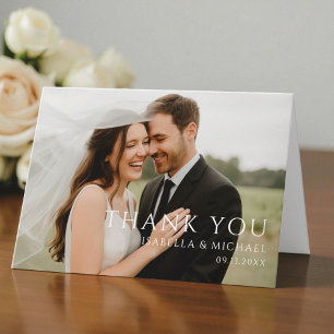 Simple Minimal Modern Wedding Photo Thank You Card