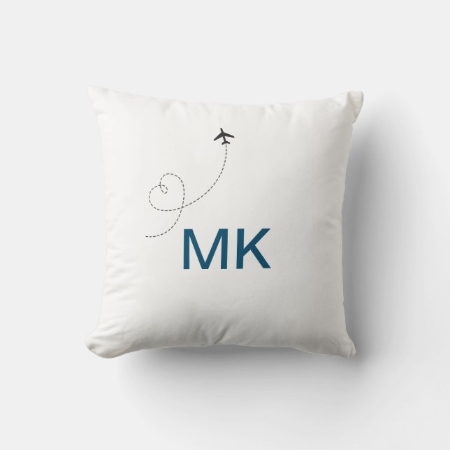 Simple minimal monogram add text travel plane phot cushion (Front)