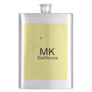Simple minimal monogram add text travel plane phot hip flask