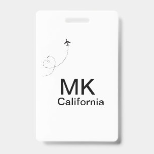 Simple minimal monogram add text travel plane phot ID badge