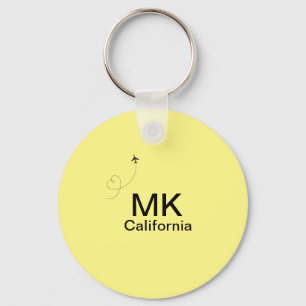 Simple minimal monogram add text travel plane phot key ring