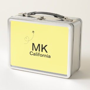 Simple minimal monogram add text travel plane phot metal lunch box