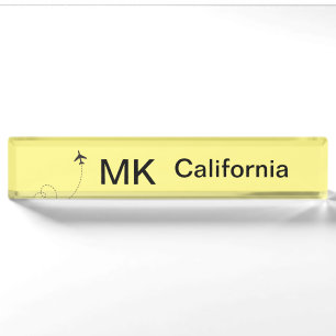 Simple minimal monogram add text travel plane phot nameplate