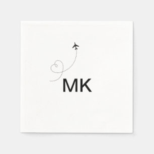Simple minimal monogram add text travel plane phot napkin