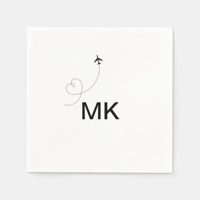 Simple minimal monogram add text travel plane phot napkin (Front)