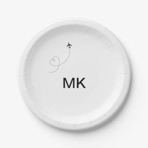 Simple minimal monogram add text travel plane phot paper plate