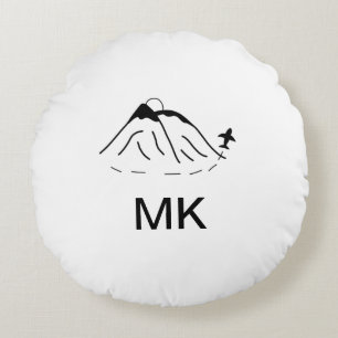 Simple minimal monogram add text travel plane phot round cushion