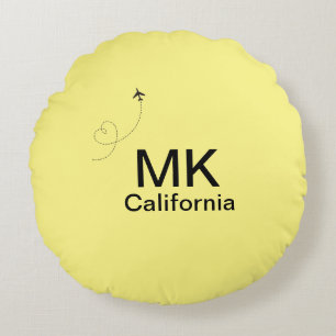 Simple minimal monogram add text travel plane phot round cushion