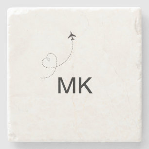 Simple minimal monogram add text travel plane phot stone coaster