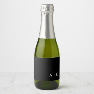 Simple Minimal Monogram Black Custom Favour Sparkling Wine Label