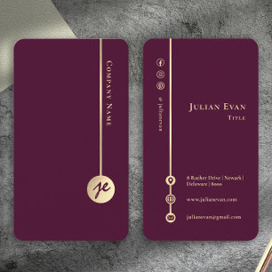 Simple Minimal Monogram Elegant Burgundy Wine Gold Business Card