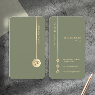 Simple Minimal Monogram Elegant Sage Green & Gold Business Card