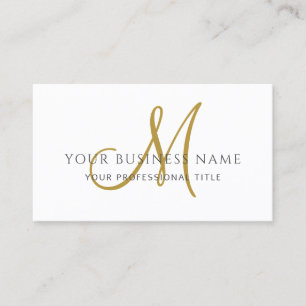 Simple Minimal Monogram Gold White Business Card