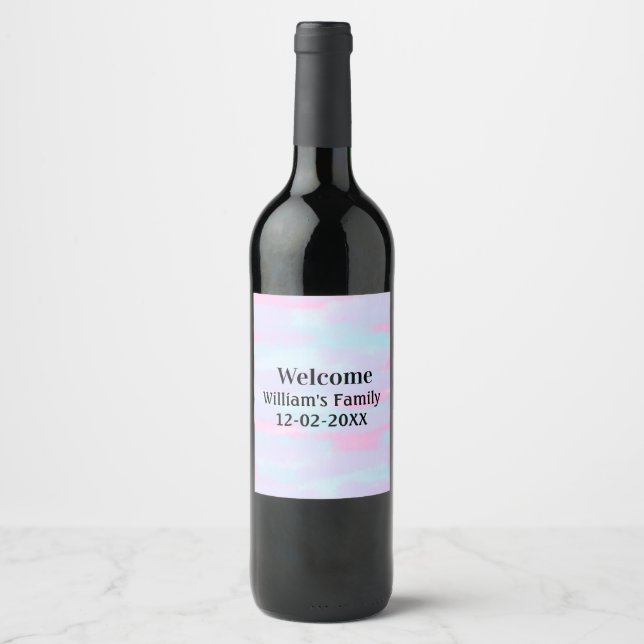 simple minimal monogram logo personalised welcome wine label (Front)
