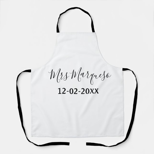 simple minimal monogram mrs Mr name date year Thro Apron (Front)