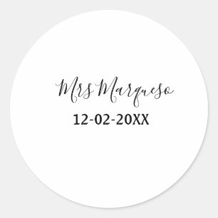 simple minimal monogram mrs Mr name date year Thro Classic Round Sticker