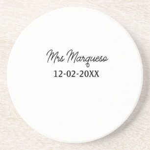 simple minimal monogram mrs Mr name date year Thro Coaster