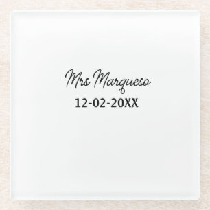 simple minimal monogram mrs Mr name date year Thro Glass Coaster