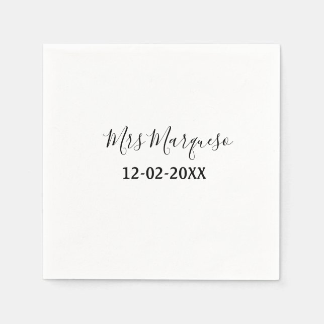 simple minimal monogram mrs Mr name date year Thro Napkin (Front)