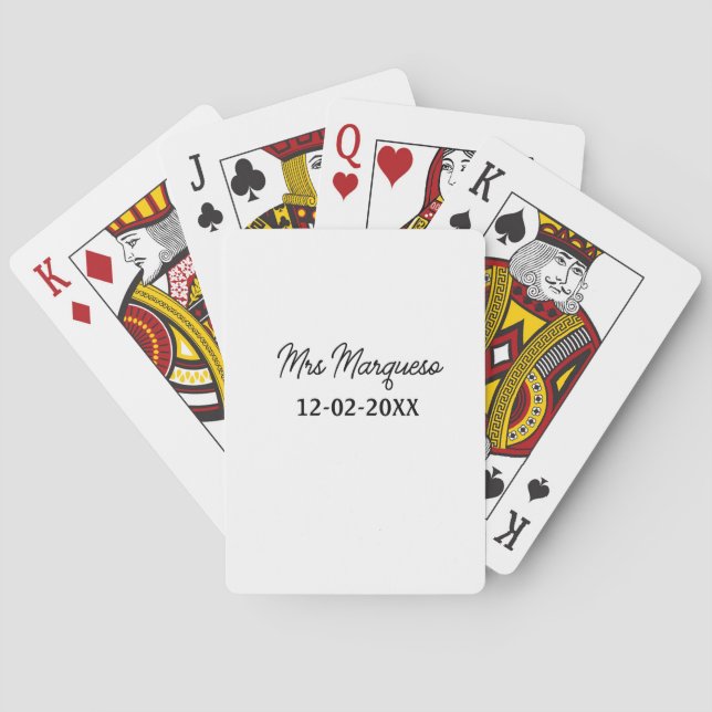 simple minimal monogram mrs Mr name date year Thro Playing Cards (Back)