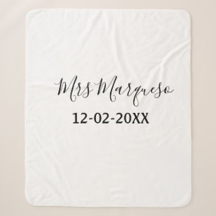 simple minimal monogram mrs Mr name date year Thro Sherpa Blanket