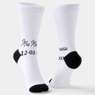 simple minimal monogram mrs Mr name date year Thro Socks