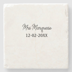 simple minimal monogram mrs Mr name date year Thro Stone Coaster