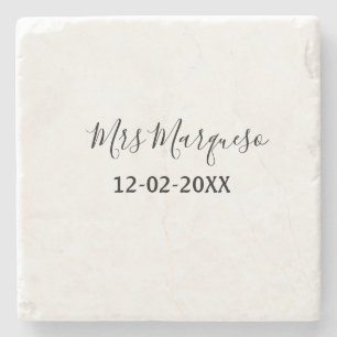 simple minimal monogram mrs Mr name date year Thro Stone Coaster