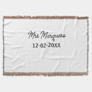 simple minimal monogram mrs Mr name date year Thro Throw Blanket