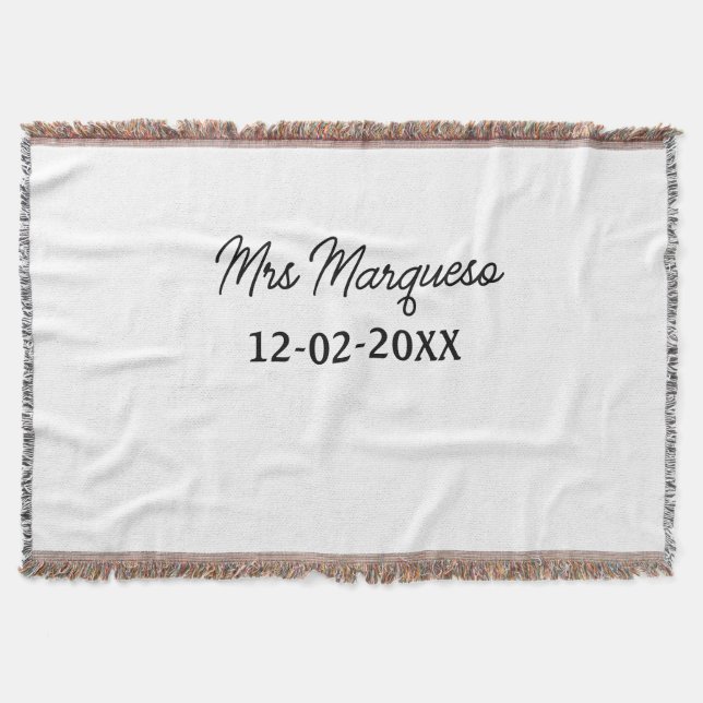 simple minimal monogram mrs Mr name date year Thro Throw Blanket (Front)