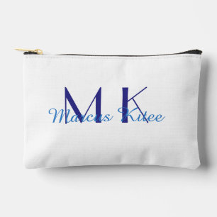 simple minimal monogram personalised name blue ret accessory pouch