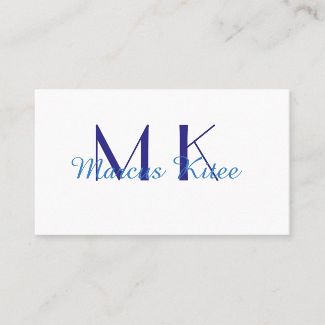 simple minimal monogram personalised name blue ret business card (Front)