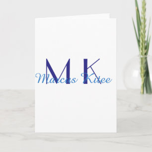 simple minimal monogram personalised name blue ret card
