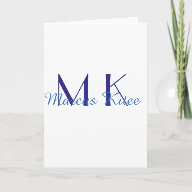 simple minimal monogram personalised name blue ret card (Front)