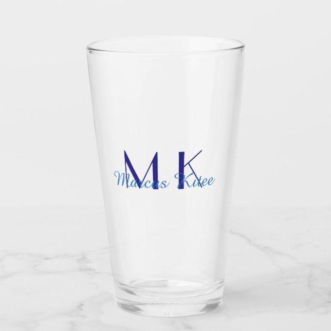 simple minimal monogram personalised name blue ret glass (Front)