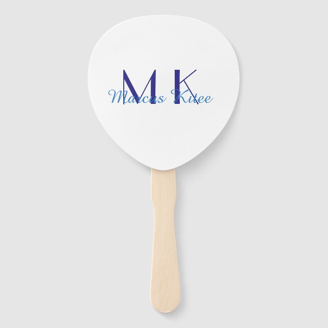 simple minimal monogram personalised name blue ret hand fan (Front)