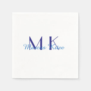 simple minimal monogram personalised name blue ret napkin