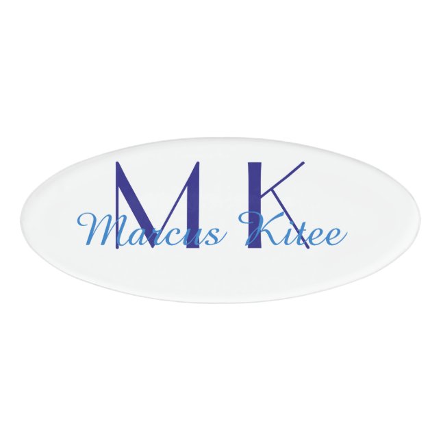simple minimal monogram personalised name blue ret tag (Front)