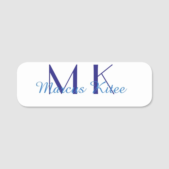 simple minimal monogram personalised name blue ret tag (Front)