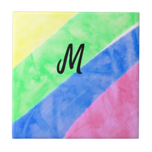 simple minimal monogram personalised watercolor st ceramic tile
