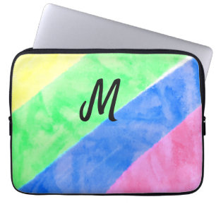 simple minimal monogram personalised watercolor st laptop sleeve