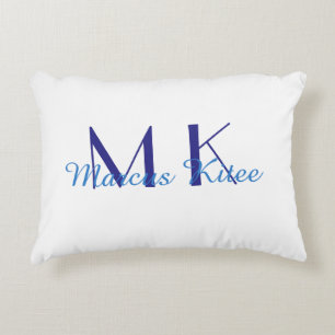 simple minimal monogram personalized name blue ret decorative cushion